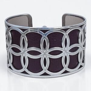 Brighton Christo NYC Wide Cuff Bracelet Reversible Leather Silver Plated